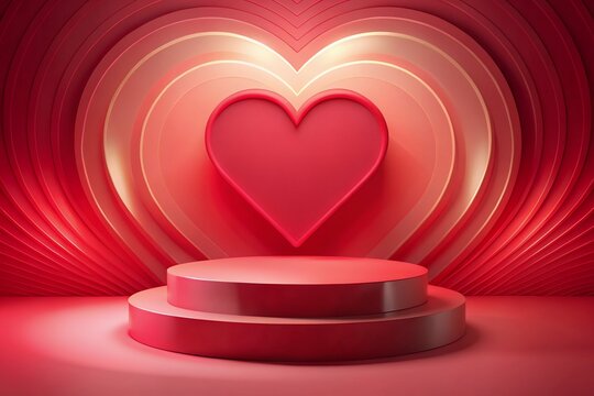 red heart in a box  3d rendering podium stand to show cosmetic products. Stage romance showcase on pedestal pink