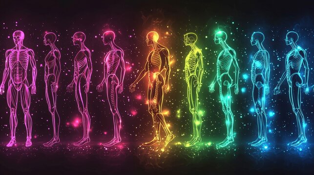 Colorful Silhouette of Human Anatomy in Dynamic Walking Pose