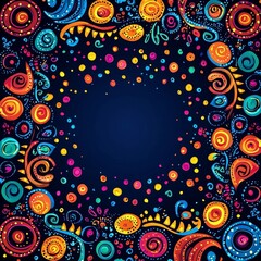Poster - Vibrant Tribal Neon Pattern with Modern Twist on Black Background