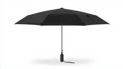 Wall Mural - Ultra-realistic image of a black travel umbrella with a collapsible design, isolated on a white background
