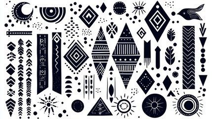 Poster - Bold Tribal Pattern with Intricate Geometric Shapes  Zigzags  and Dots Creating a Dynamic Abstract Background Concept