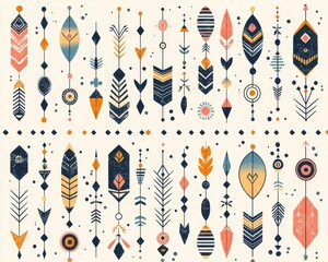 Wall Mural - Minimalist Tribal Pattern in Soft Pastel Shades with Linear Shapes and Repetitive Symbols for a Modern Look