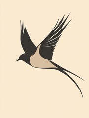 Aufkleber - Stylized illustration of a swallow bird in flight against a simple background. Generative AI