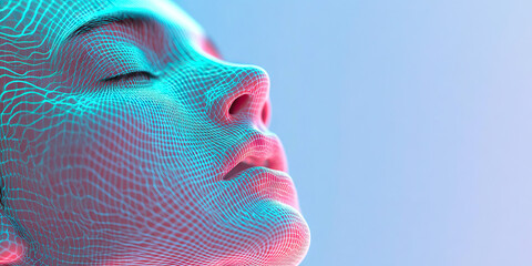 Poster - 3D Rendered Female Face with Wireframe Overlay