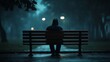 © AlfaSmart - Lonely Figure on a Park Bench During a Rainy Night