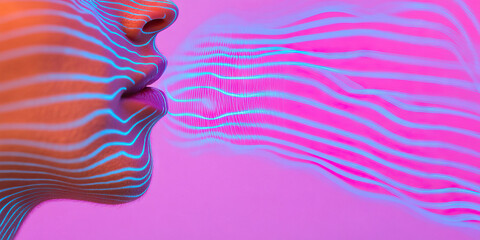 Poster - Profile of Face with Overlay Lines Exhaling Similar Stream