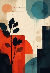 Poster - Abstract Geometric Artwork Featuring a Plant Silhouette