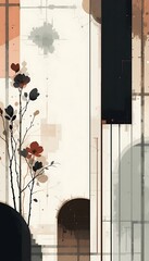 Poster - Abstract floral art with geometric architectural elements