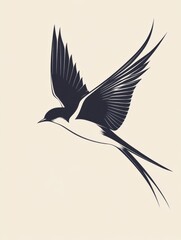 Leinwandbilder - Elegant black and white illustration of a bird in flight capturing natural grace and beauty. Generative AI