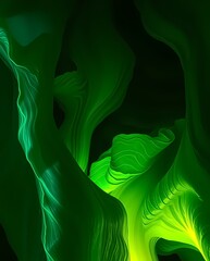 Poster - Bright green abstract shapes in a dark space. Generative AI