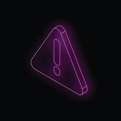 Poster - Neon pink warning sign glowing on a black background is showing an exclamation point