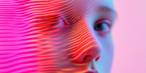 Poster - Human Face with Overlaid Wavy Lines