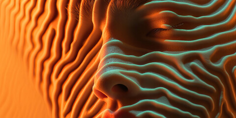 Poster - Close-up of Face with Wavy Texture and Dual Lighting