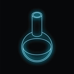 Poster - Neon blue test tube is glowing on a black background