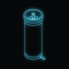 Poster - Glowing neon line electronic cigarette icon isolated on black background. Vape smoking tool. Vaporizer device. Vector