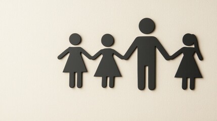 Wall Mural - Family pictogram, beige wall, holding hands, unity, family values, illustration