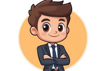 Wall Mural - Smiling Cartoon Business Boy Avatar Vector Image