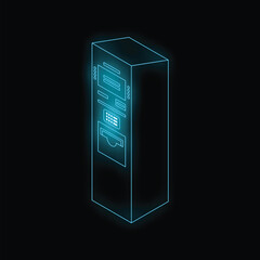 Poster - Illustration of an atm machine with neon light effect, representing digital banking and financial technology