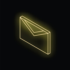 Poster - Neon yellow email envelope glowing on a black background, perfect for technology and communication concepts