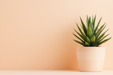 Poster - A simple cactus stands in a pot against a neutral background, illuminated by soft midday light. Subtle digital lines blend nature and technology, creating a serene atmosphere