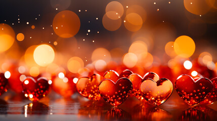 Poster - Romantic red hearts sparkling with soft bokeh lights in a warm ambiance for a heartfelt setting