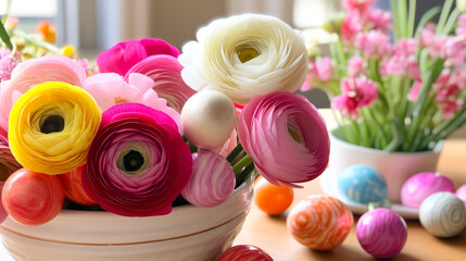 Poster - Colorful floral arrangement with decorative eggs during springtime celebration