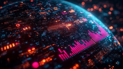 Poster - Glowing 3D Globe Surrounded by Dynamic Business Data Visualizations