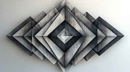 Poster - sharp angular diamond lines gradually converging into layered abstract structures