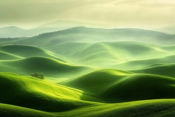 Poster - Rolling green hills under a sky with one small drifting cloud