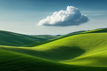 Poster - Rolling green hills under a sky with one small drifting cloud