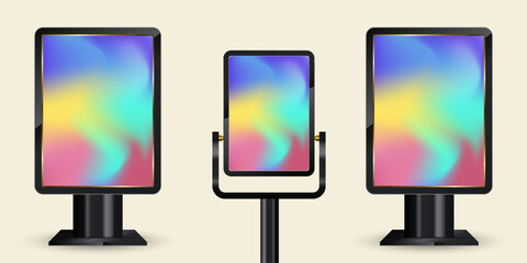 Aufkleber - Set of three different Outdoor Led Screens Mockup Digital Stand Signage LED Display Mockup with Digital Stand, and three Outdoor Large LED Screens Mock up with black realistic stand.
