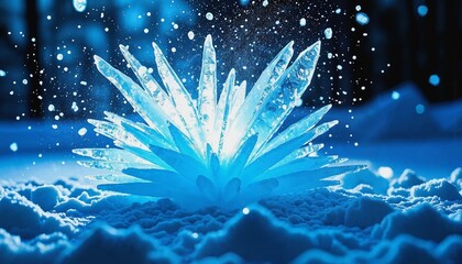 Fototapete - Dynamic explosion of glowing blue light with ice shards symbolizing winter beauty