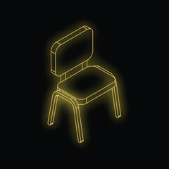 Poster - Neon yellow chair glowing on black background, ideal for concepts such as furniture and decoration