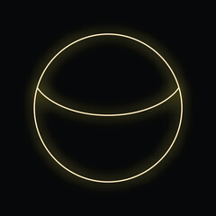 Poster - Glowing neon yellow circle with a line forming a crescent shape on a black background