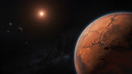 Wall Mural - amazing red planet mars in deep stellar space. journey to mars concept. mars in the starry sky. red 