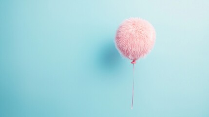 Poster - A whimsical pink balloon crafted from fluffy material gracefully hovers in the air, bringing a touch of charm to its tranquil blue surroundings, evoking a sense of joy and lightness