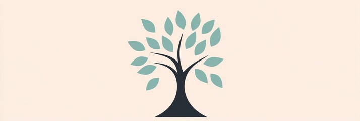 Aufkleber - Tree icon displaying branches and green leaves set against a simple background illustrating nature and growth. Generative AI