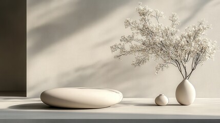 Poster - Bright and Airy Room Featuring Minimalist Decor with a Smooth Vase and Elegant Flowers