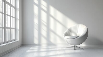 Poster - Minimalist Room Featuring Essential Sparse Decor with Modern White Chair and Abundant Natural Light
