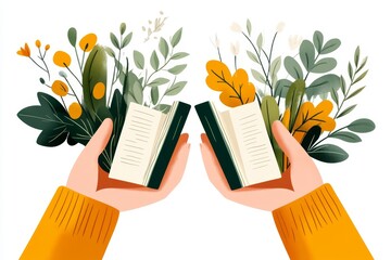 Poster - A minimalist illustration of a pair of unsteady hands holding a beginner manual, with simple lines and a soft, neutral color palette