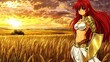 © Trionorejo - Warrior woman sunset wheat field fantasy art
