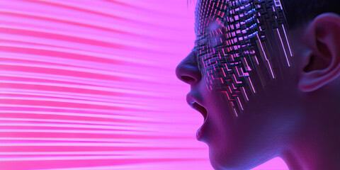 Poster - Profile of Person with Digital Overlay in Pink Light