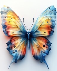 Wall Mural - Colorful butterfly, studio shot, white background, nature art