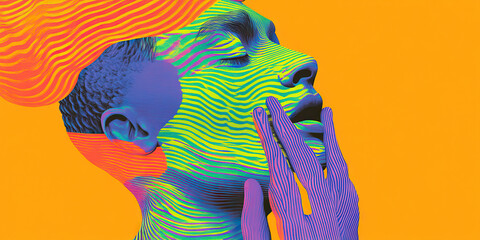 Poster - abstract portrait with multicolored linear patterns
