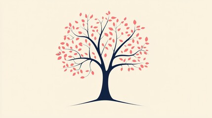 Aufkleber - Tree icon featuring branches and leaves in a minimalistic design on a light background. Generative AI