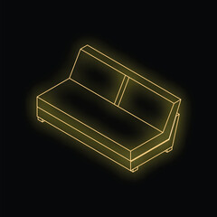 Poster - Yellow neon sofa icon glowing on a black background