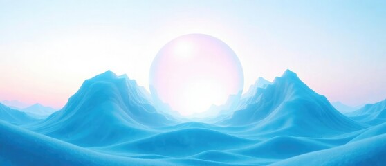Wall Mural - softly glowing orb amidst a gradient of cyan and blue hues, serene, cyan and blue gradient