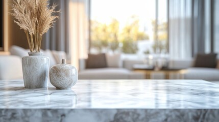 Wall Mural - a marble table with two vases on it