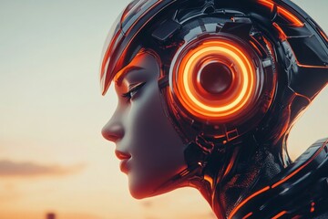 Poster - A stylized silhouette of a human face with a glowing circle around the eye, symbolizing facial recognition and identity