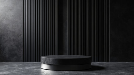 Poster - Sleek minimalist podium against solid black background